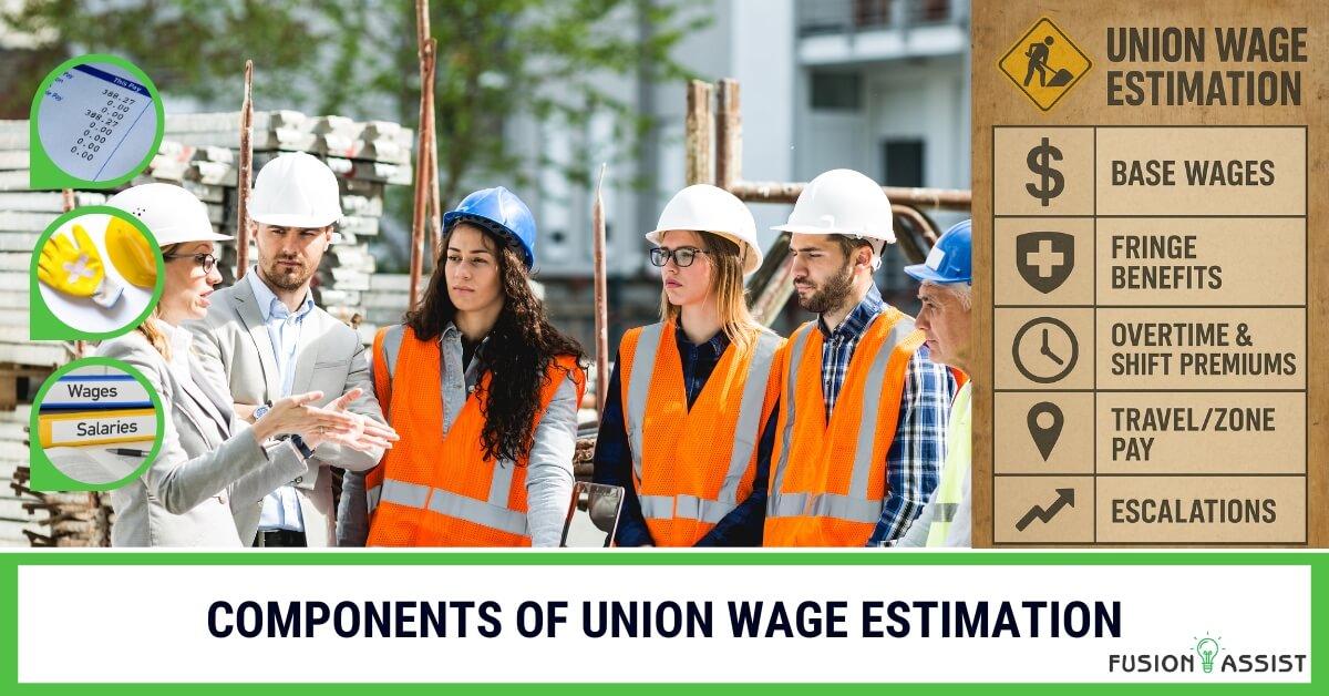  union wage estimation Infographic showing core components of union wage estimation like base wages and fringe benefits.