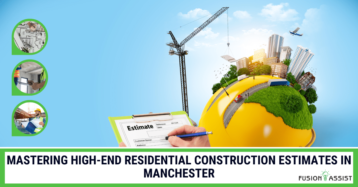 A symbolic image of a construction project on a hard hat, representing a guide to mastering high-end residential construction estimates in Manchester.