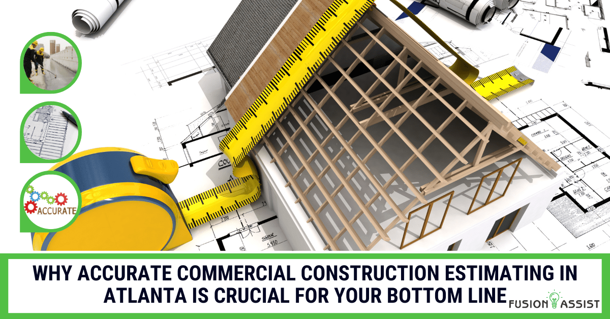 An image of architectural blueprints and a tape measure, serving as the title for a guide on why accurate commercial construction estimating in Atlanta is crucial for profitability.